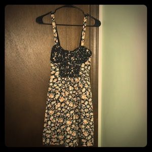 Lace detail flower print skater girl dress